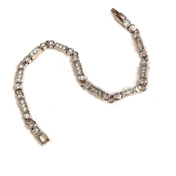 Vintage 1990's Art Deco Style Rhodium Plated Cubic Zirconia Bracelet - Picture 1 of 11